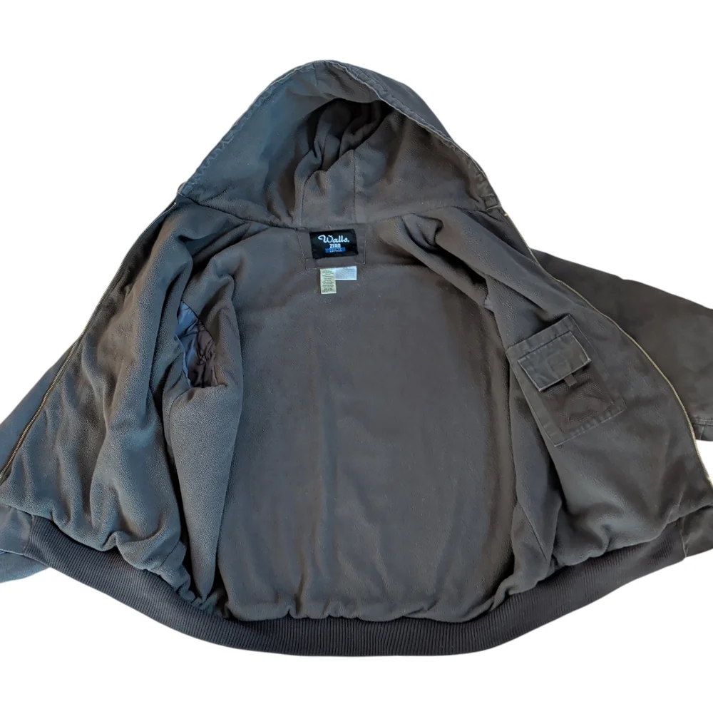 Vtg. Walls Zero Zone Insulated Fleece Lined Hooded Canvas Jacket 2XL Brown Green - Picture 6 of 16